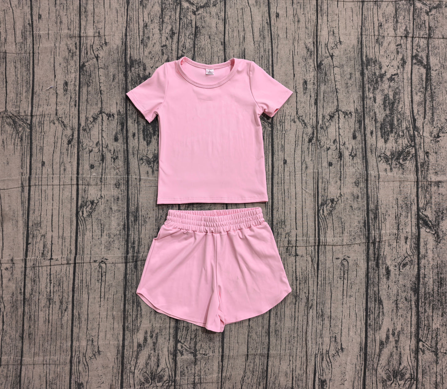 NO MOQ Preorder GSSO3761 Solid Pink Short Sleeve Shorts Girls Yoga Sets 202605
