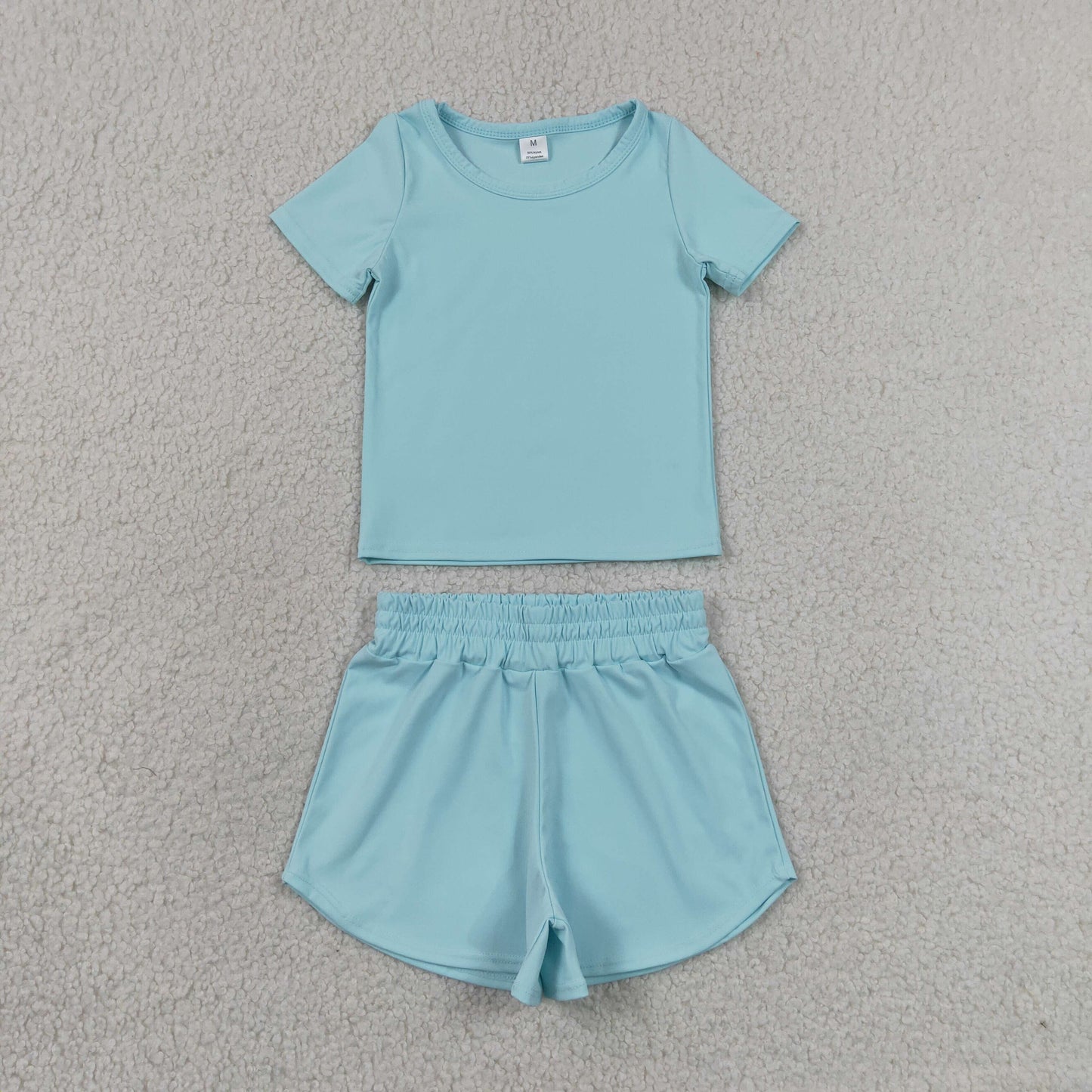 GSSO3762 Solid Blue Short Sleeve Shorts Girls Yoga Sets 202606 RTS