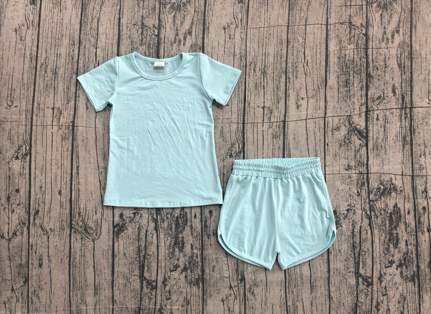 NO MOQ Preorder GSSO3762 Solid Blue Short Sleeve Shorts Girls Yoga Sets 202605