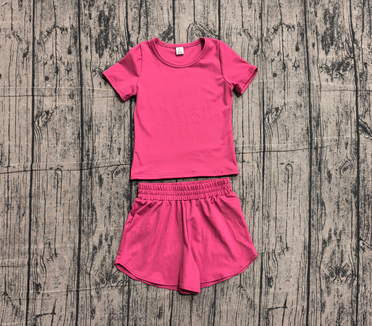 NO MOQ Preorder GSSO3764 Solid Rose Red Short Sleeve Shorts Girls Yoga Sets 202605 RTS