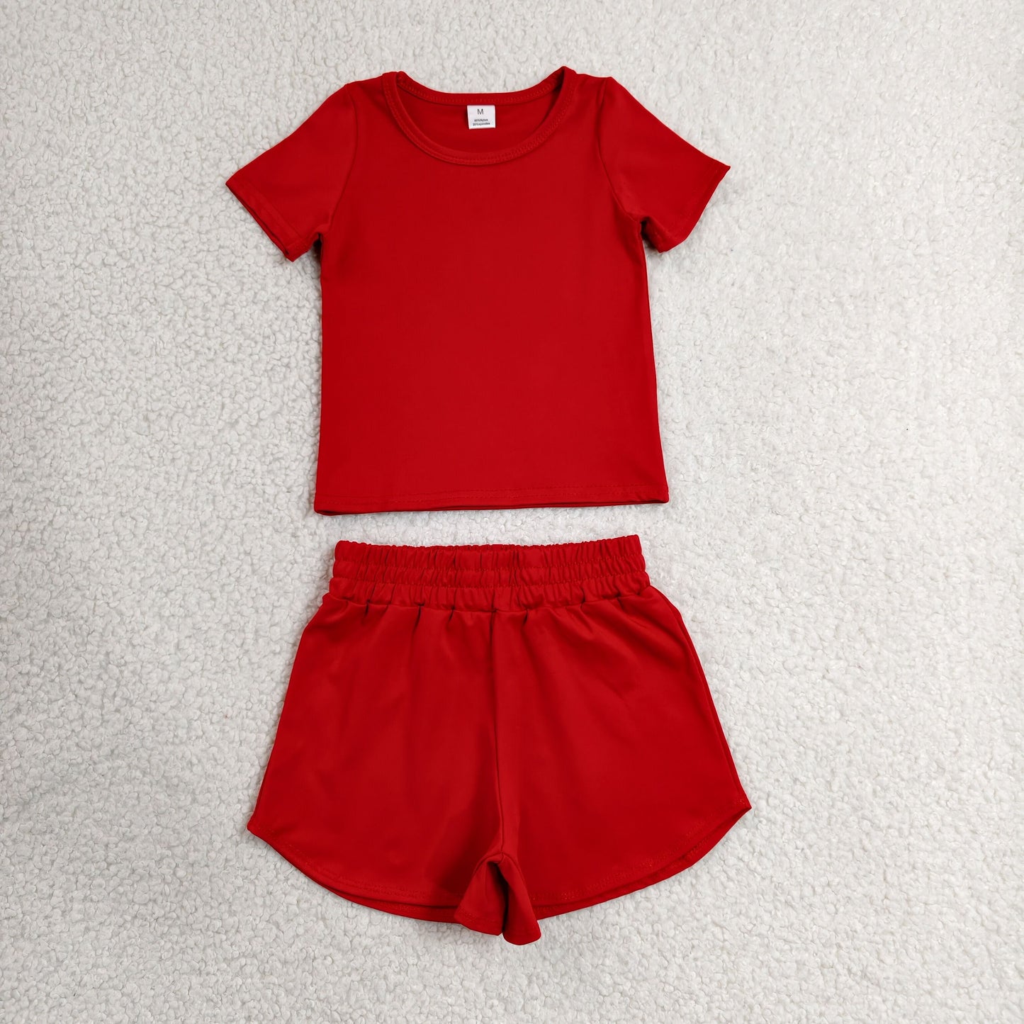 GSSO3765 Solid Red Short Sleeve Shorts Girls Yoga Sets 202606 RTS