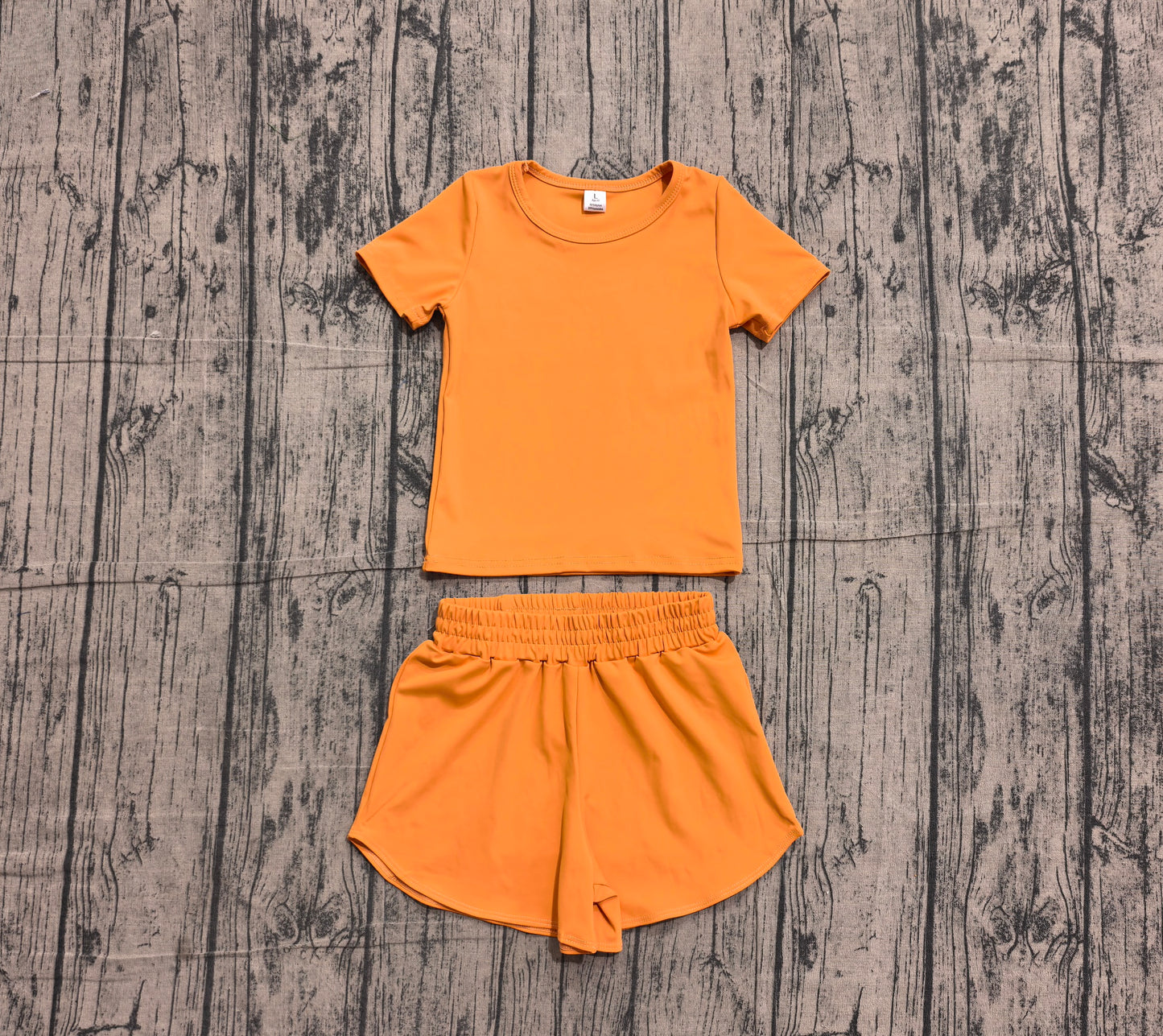 NO MOQ Preorder GSSO3766 Solid Orange Short Sleeve Shorts Girls Yoga Sets 202605