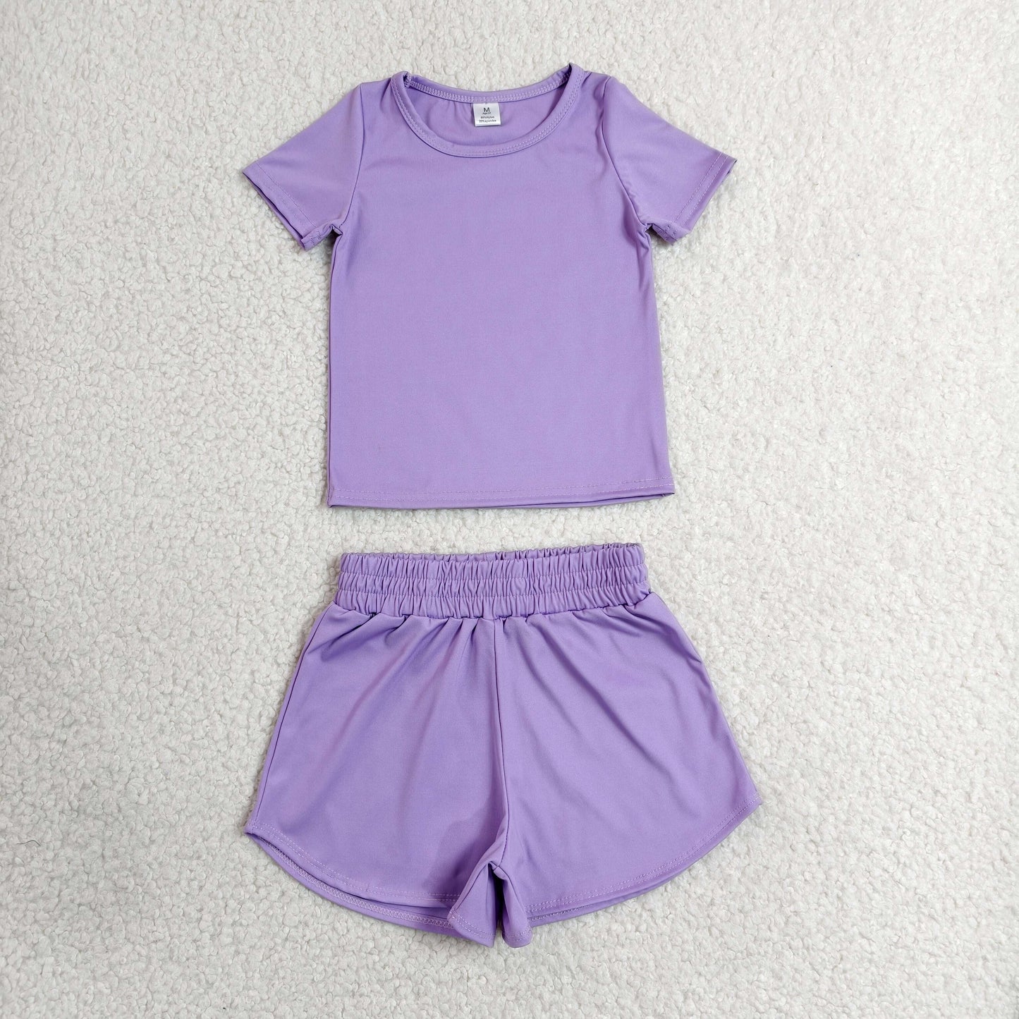 GSSO3769 Solid Purple Short Sleeve Shorts Girls Yoga Sets 202606 RTS