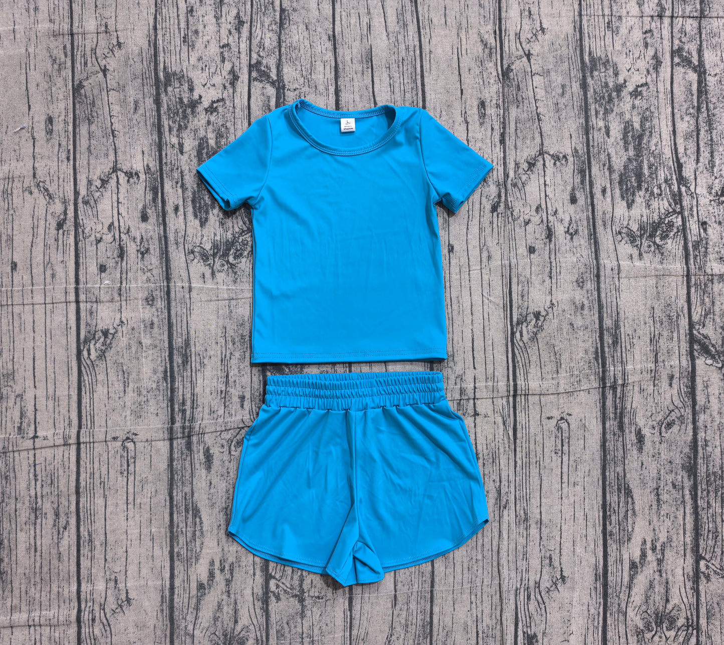 NO MOQ Preorder GSSO3770 Solid Blue Short Sleeve Shorts Girls Yoga Sets 202605