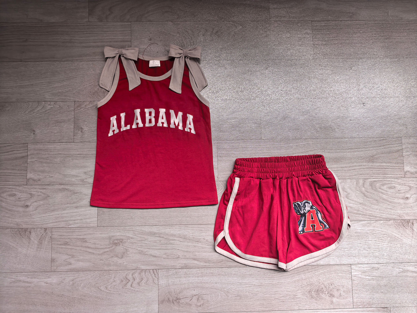 NO MOQ Preorder GSSO3831 Offset Printing GO TEAM ALABAMA Bows Gray Red Sleeveless Shorts Girls Sets 202607(Please contact me for custom orders.)