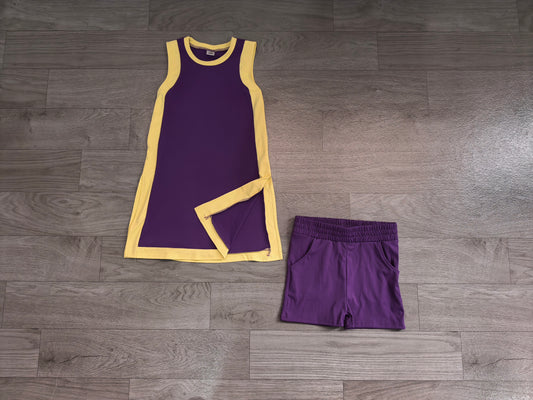 NO MOQ Preorder GSSO3844 Yellow Purple Sleeveless Shorts Girls Sets 202608