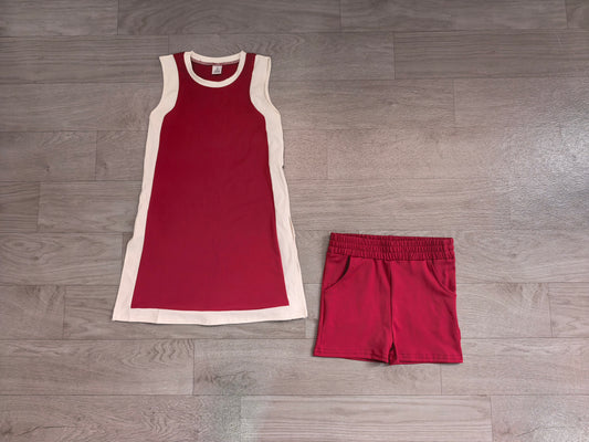 NO MOQ Preorder GSSO3848 White Dark Red Sleeveless Shorts Girls Sets 202608