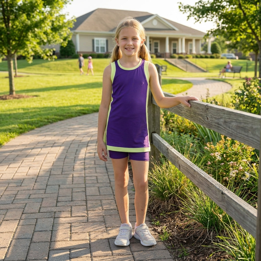GSSO3849 Solid Color Purple Yoga Girl's Dress Shorts Set