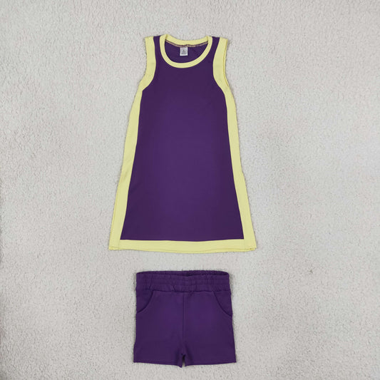 GSSO3849 Solid Color Purple Yoga Girl's Dress Shorts Set