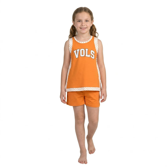 GSSO3852 Vinyl School Team Orange Yoga Girl's Dress Shorts Set