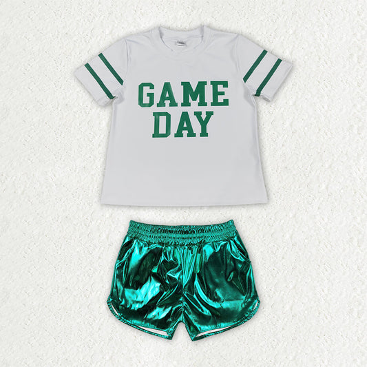 GSSO3871 Vinyl GAME DAY Dark Green Leather Girls Shorts Set