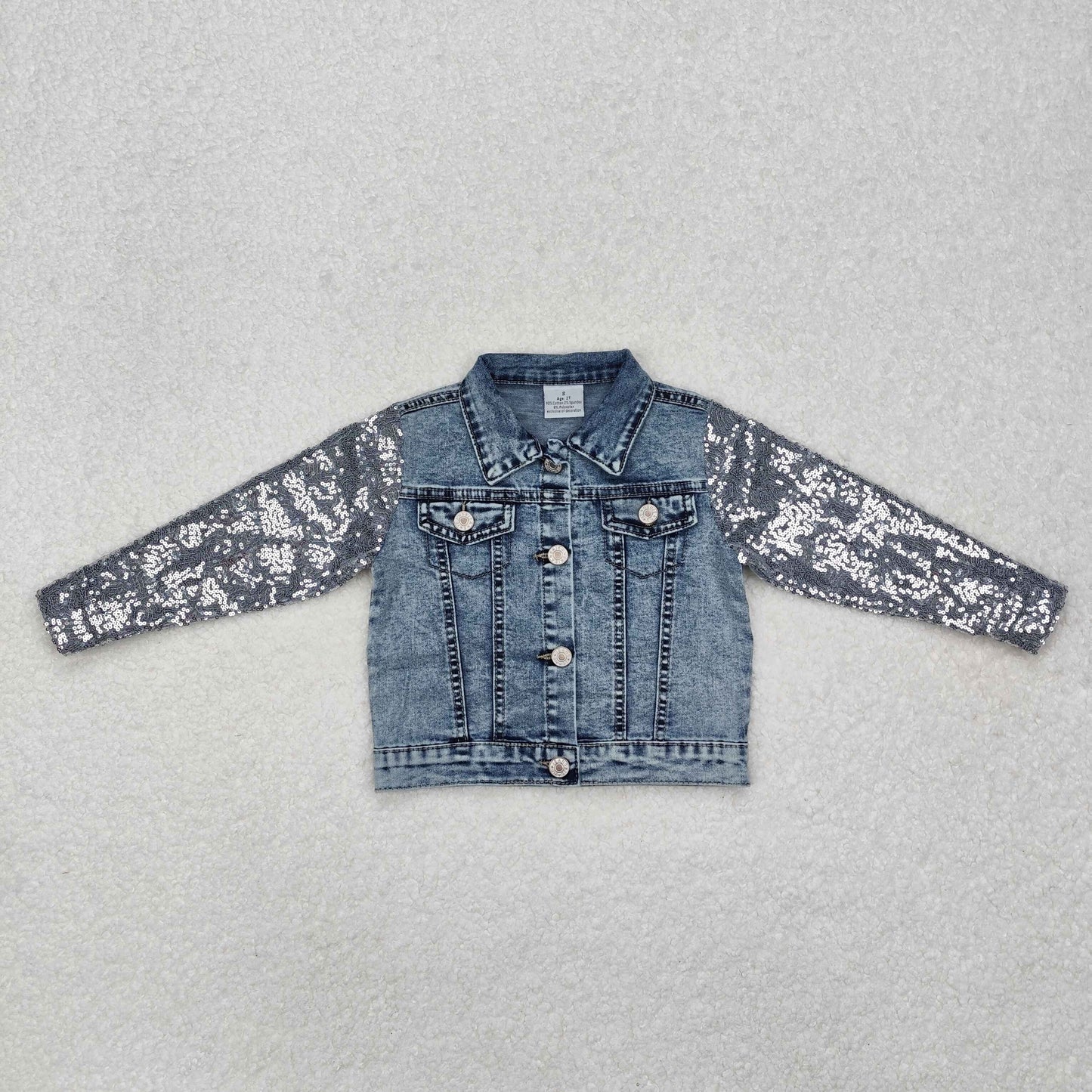 GT0148 Blue Denim Sequin long sleeve top western girls boutique outfit 202501