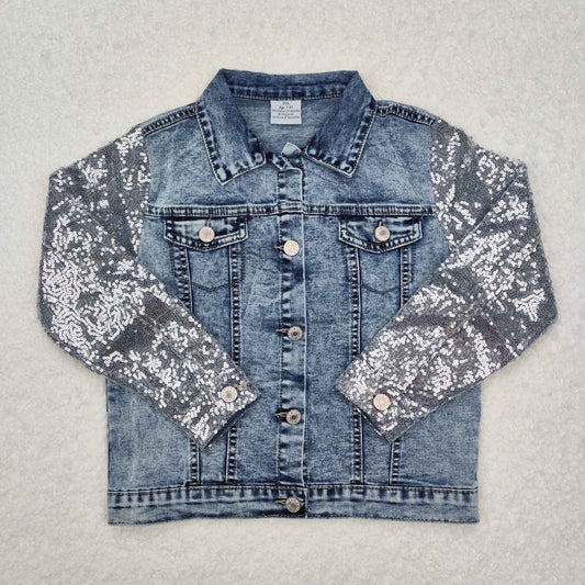 GT0148 Blue Denim Sequin long sleeve top western girls boutique outfit 202501