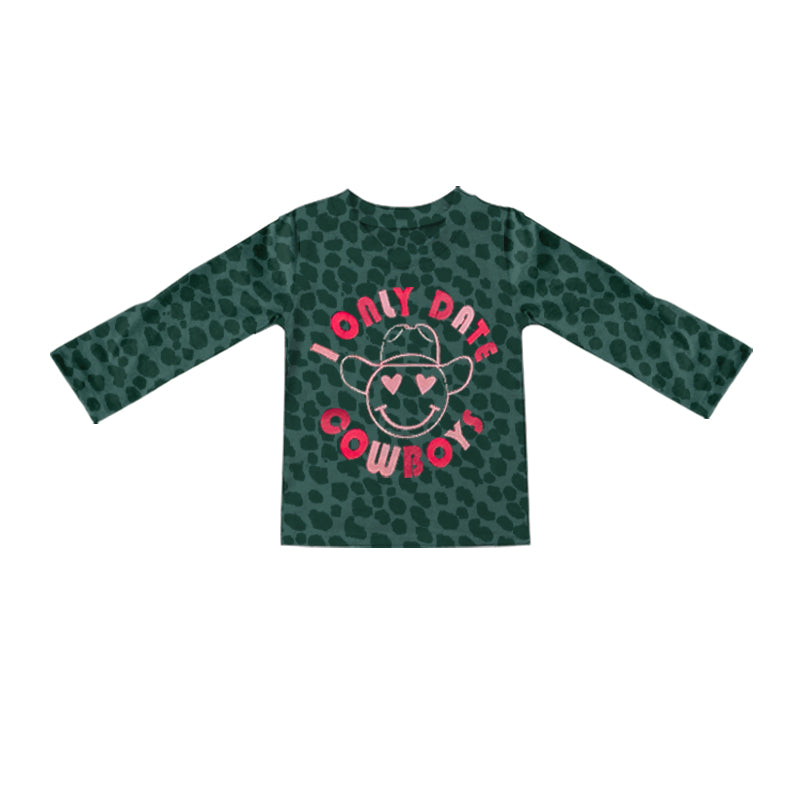 GLP0445 2Pcs GT0201 Green Leopard Smile I Only Date Cowboys Pink Denim Girls Long Sleeve Bell Bottom Pants Outfits