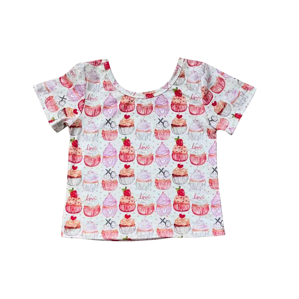 GSD0412 2pcs GT0204 Valentine Love Pink Cake GLK0412 Pink leather Skirt Dresses Girls Short Sleeve Shorts Outfits