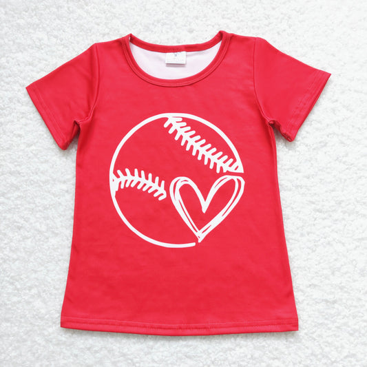 GT0430 Love Baseball Red Short Sleeve Top Girls T-shirts RTS 202508
