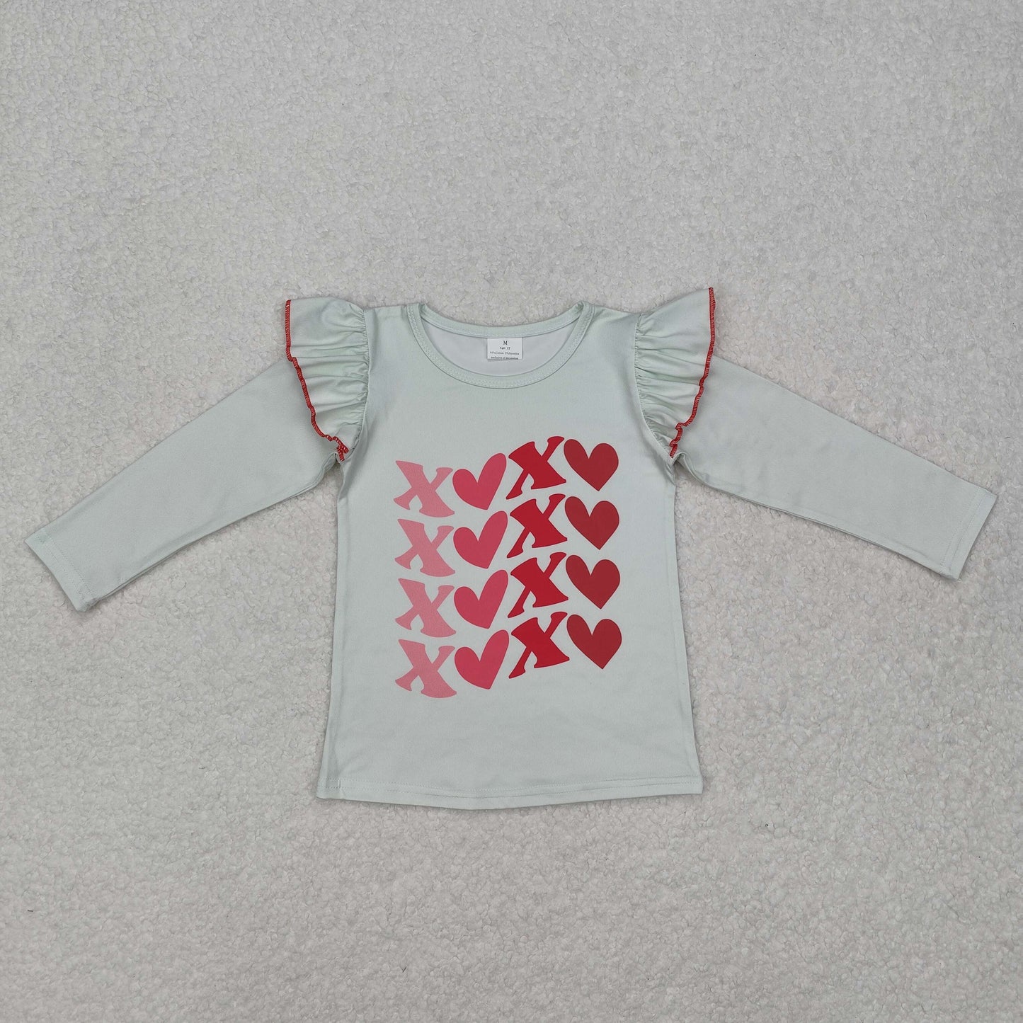 GT0441 Light Green Ruffle long sleeve top valentines girls boutique outfit 202501