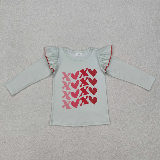 GT0441 Light Green Ruffle long sleeve top valentines girls boutique outfit  202501
