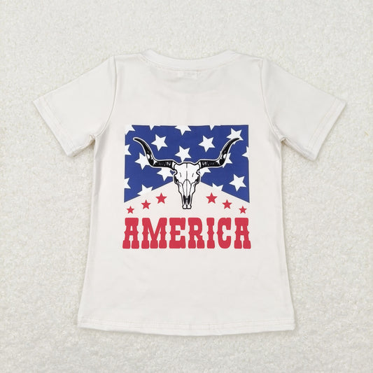 GT0465 america Star Alpine bull head beige short sleeve top children gym clothing