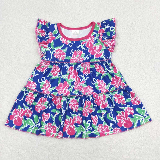 GT0473 Rose red flower Navy blue flying sleeve top Girls boutique outfit 202501