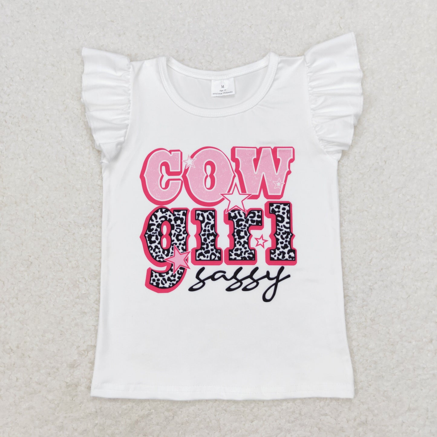 GT0504 cowgirl sassy letter white lace sleeve top baby clothes wholesale