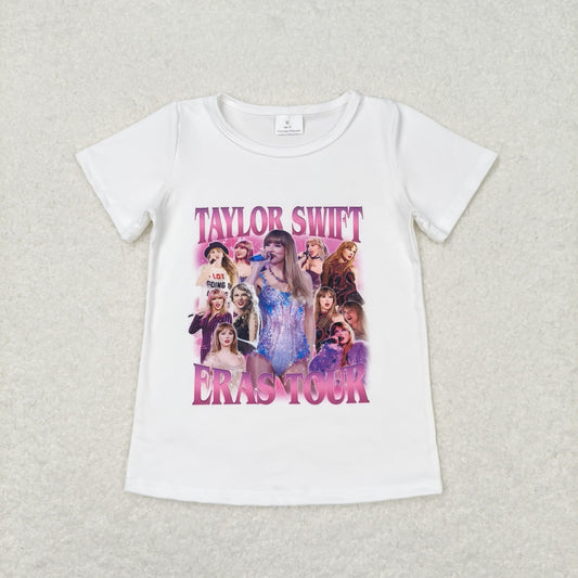 GT0506 Swift Taylor White Pink Short Sleeve Top Shirts Girls Boutique clothes  202404 RTS