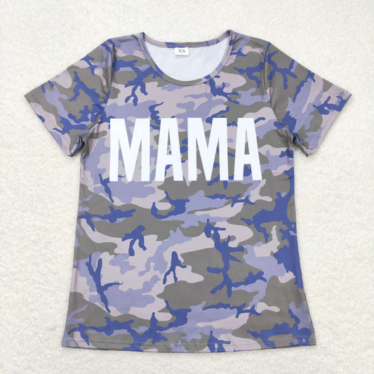 GT0510 Mama Letter Gray Camo Short Sleeve Top Shirts Adult Girl Boutique Outfits 202404 RTS