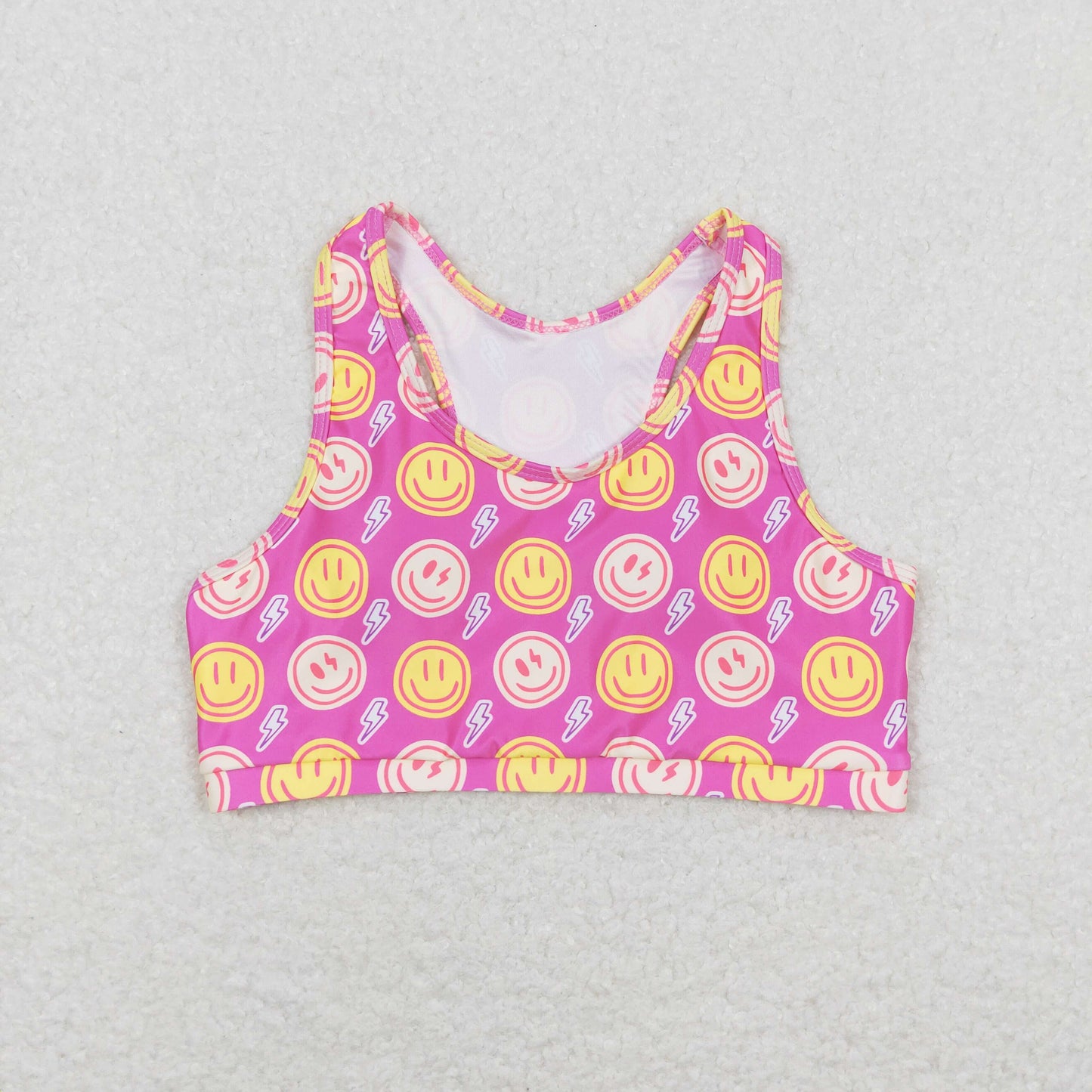 GT0520 Smiley face Lightning rose-red sleeveless top high quality children applique clothing