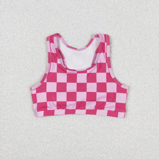 GT0521 Pink plaid sleeveless top high quality wholesale children applique clothing