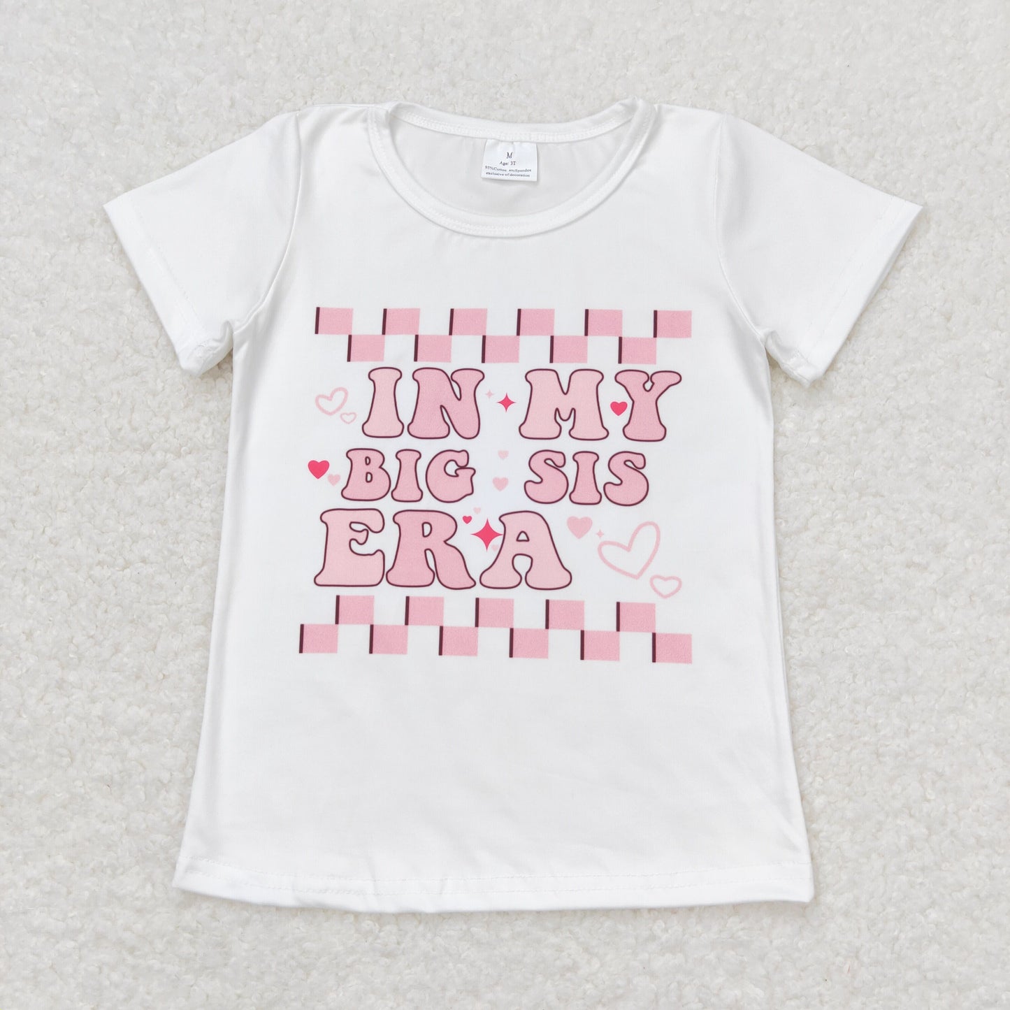 GT0556 In my Ear Big Sister White Pink Short Sleeve Top Shirts Girls Boutique clothes 202404 RTS