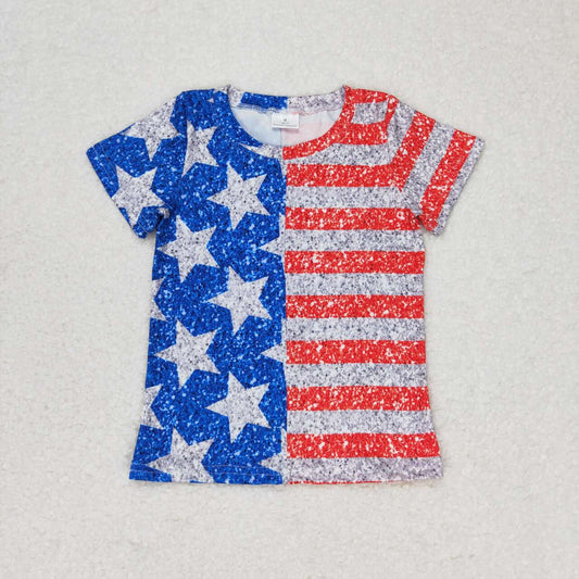 GT0584 Blue Star red striped National day outfit short sleeve top boutique American girls summer outfit RTS 202501
