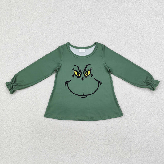 GT0610 Cartoon Grinch Dark Green Long-Sleeved Girls Top RTS 202509