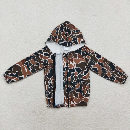 GT0635 Brown green camouflage zip-up hooded long-sleeved top