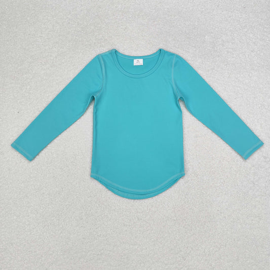 GT0644 Blue-green solid color long-sleeved top