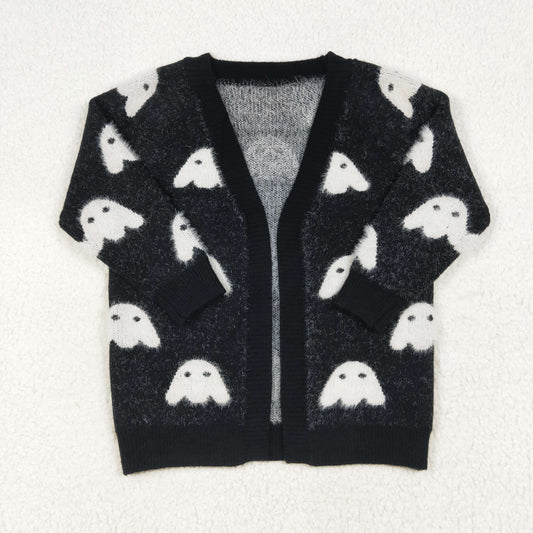 GT0649 Halloween Ghost black long-sleeved cardigan sweater