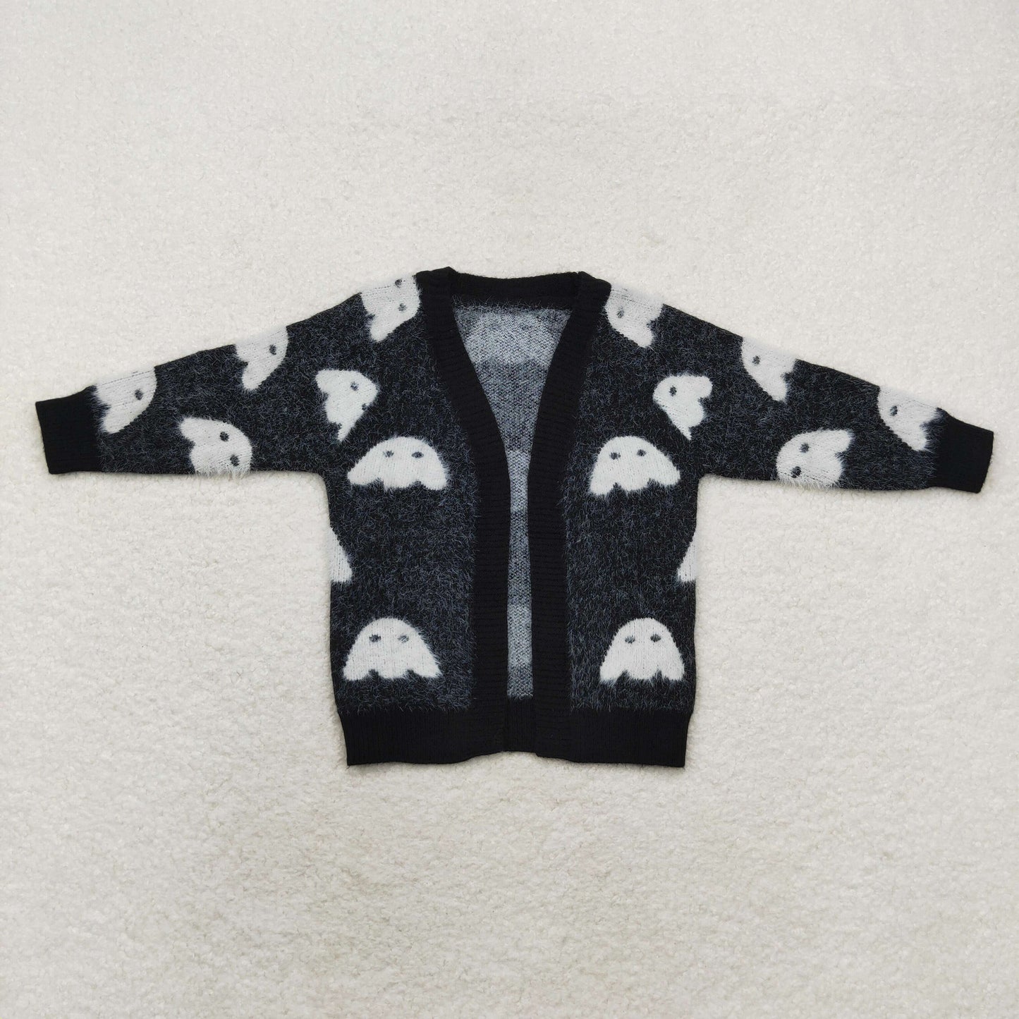 GT0649 Halloween Ghost black long-sleeved cardigan sweater