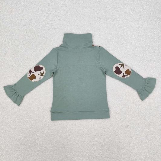 GT0669 Puppy Duck camouflage lace green zipper long-sleeved top