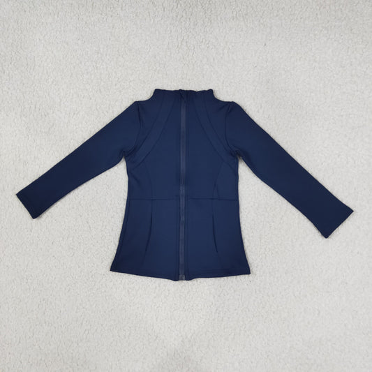 GT0677 Solid Navy Color Sports Yoga Girls Zip Coat