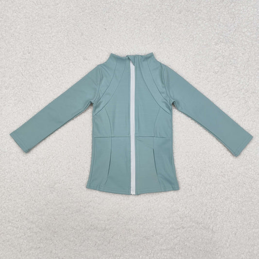 GT0682 Green Zip Long Sleeve Girls Yoga Top RTS 20241128