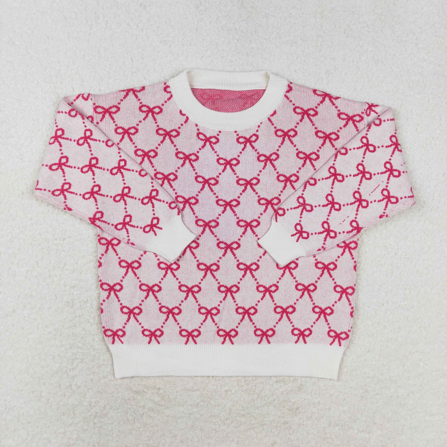 GT0687 Girls Boutique Fashion Bows Pink White Long Sleeve Sweater RTS Free Shipping Over 2 KG