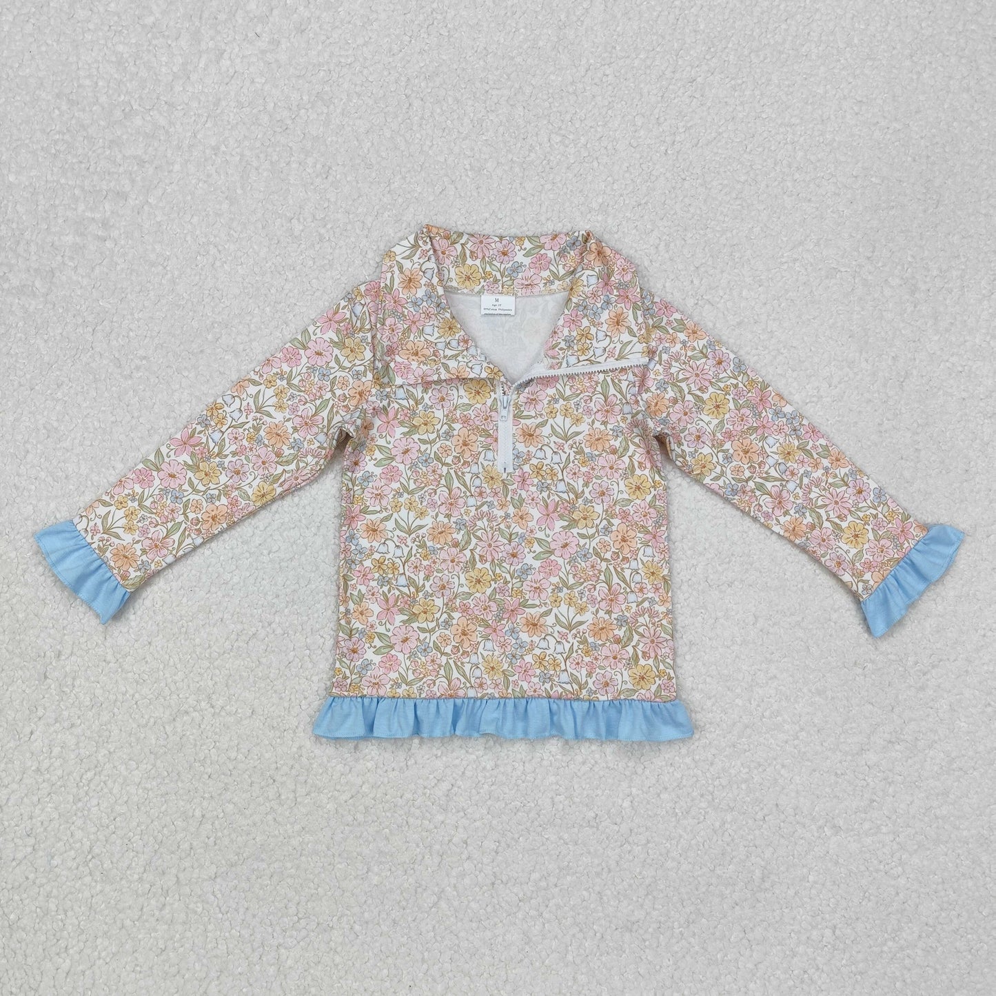 GT0722 Valentines girls boutique outfits Orange flower Blue Ruddle outfit Stand-up zipper shirts RTS202412