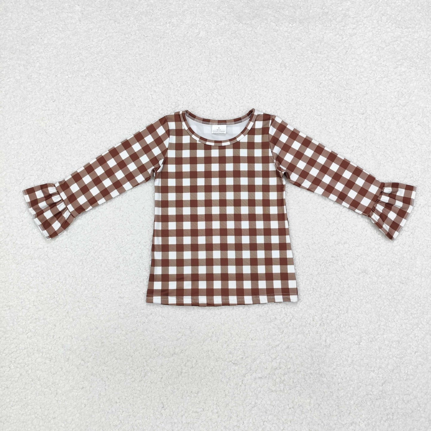 GT0738 Brown Plaid Long-Sleeved Girls Top RTS 202509