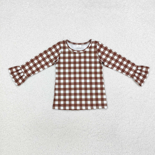 GT0738 Brown Plaid Long-Sleeved Girls Top RTS 202509