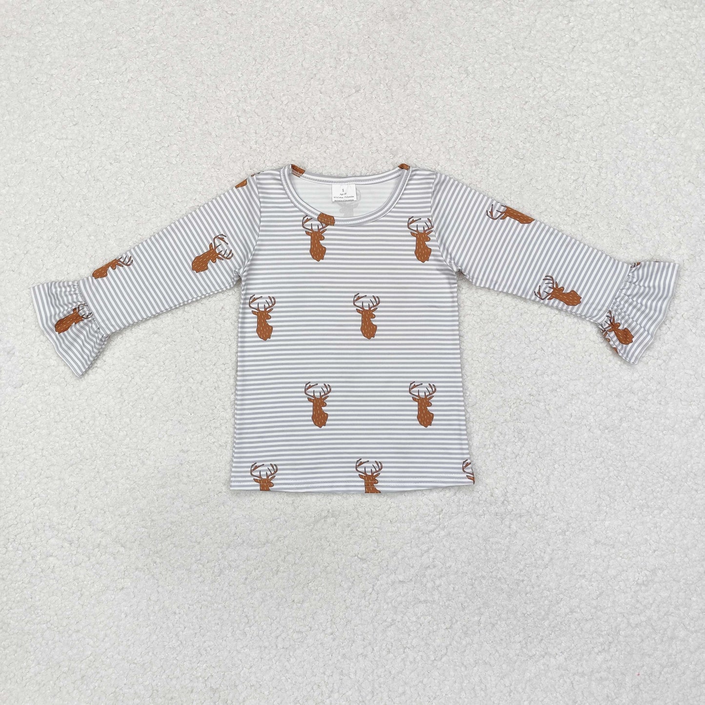 GT0739 Deer Stripe Flare Long Sleeve Girls Top RTS 202509 Sibling