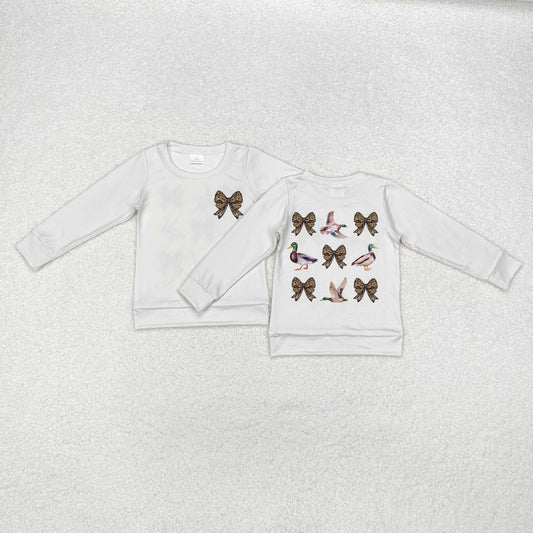 GT0759 Duck Hunting Bow Pattern White Long Sleeve Girls Top RTS 202509