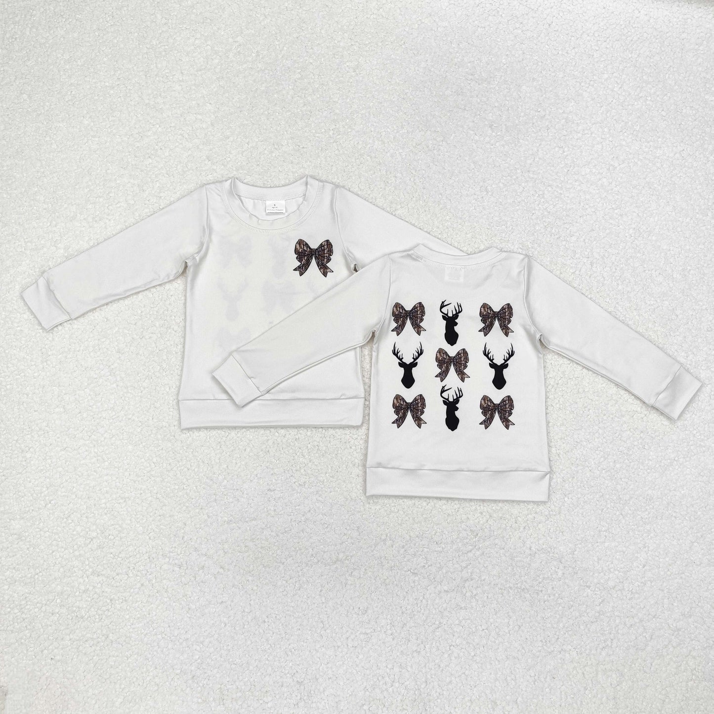 GT0760 Elk Camo Bow Pattern White Long Sleeve Girls Top RTS 202509