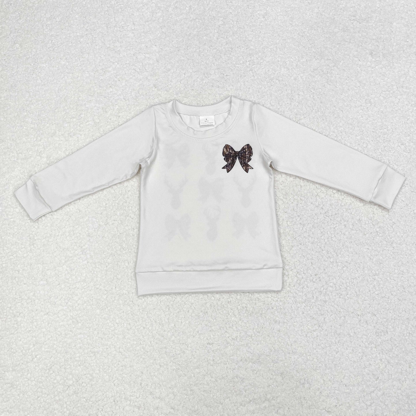 GT0760 Elk Camo Bow Pattern White Long Sleeve Girls Top RTS 202509