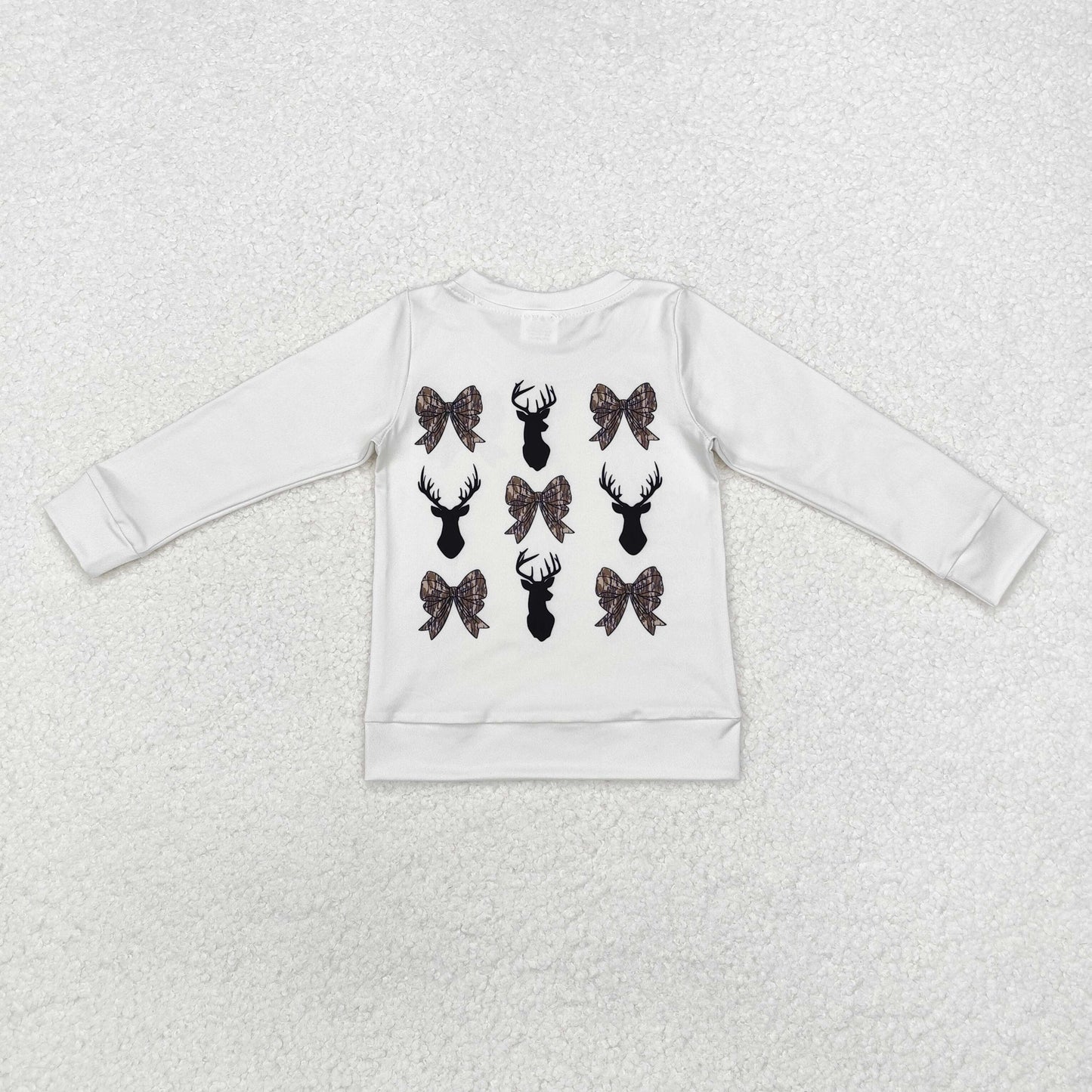 GT0760 Elk Camo Bow Pattern White Long Sleeve Girls Top RTS 202509