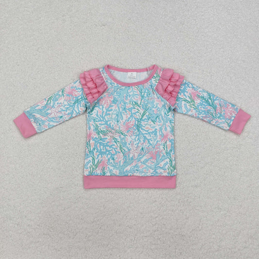 GT0763 Seaweed Pink Ruffle Long Sleeve Girls Top RTS 202510