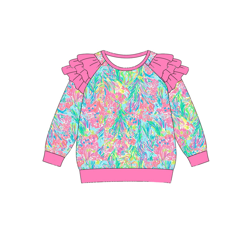 GT0766 Seaweed Pink Ruffle Long Sleeve Girls Top RTS 202509